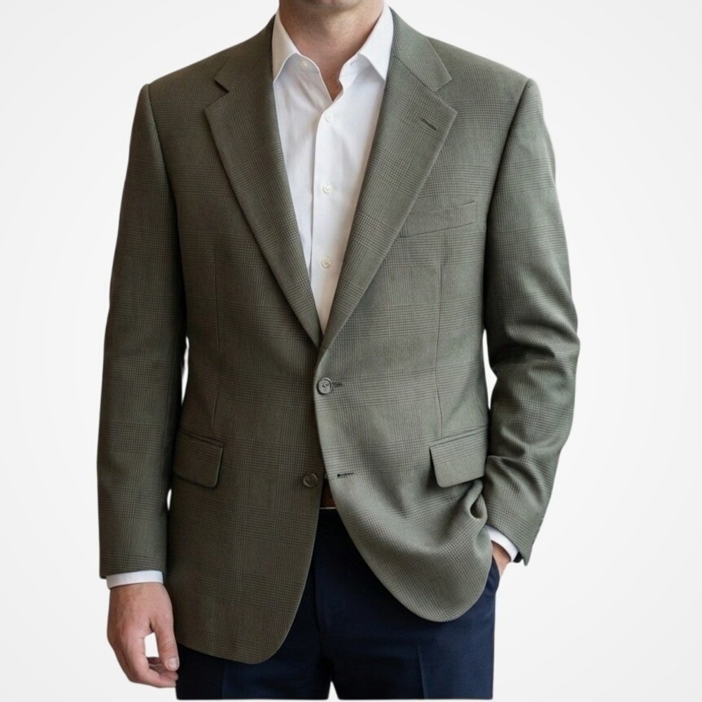 Chaps Ralph Lauren Mens Brown 100% Wool‎ Glenn Check Blazer Sport Coat Size 44R